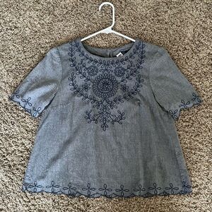 old navy embroidered chambray top